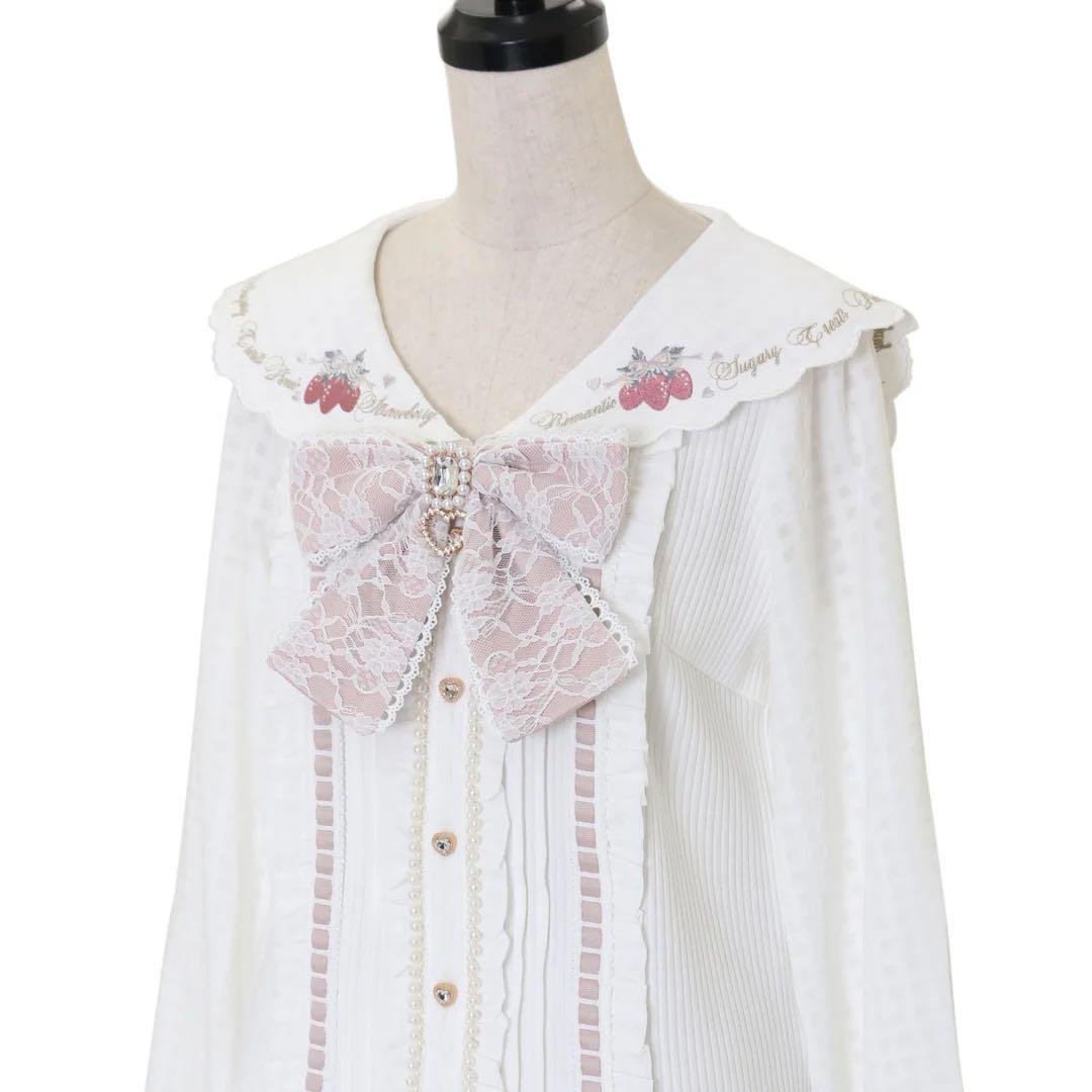 k*い様 LIZLISA リズリサ ストロベリー刺繍セーラーリブブラウス ピンク