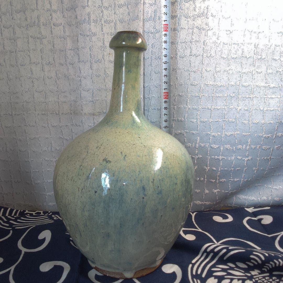 骨董２ 松代焼？青緑色の陶器瓶