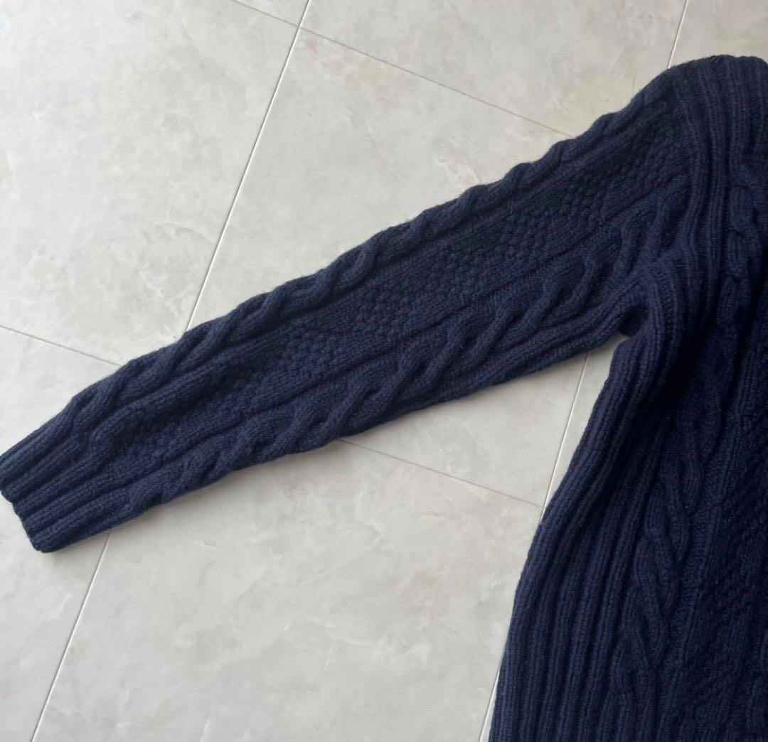 ポロラルフローレン ハンドニット 肉厚　タートルネックケーブル　紺 M ネイビー