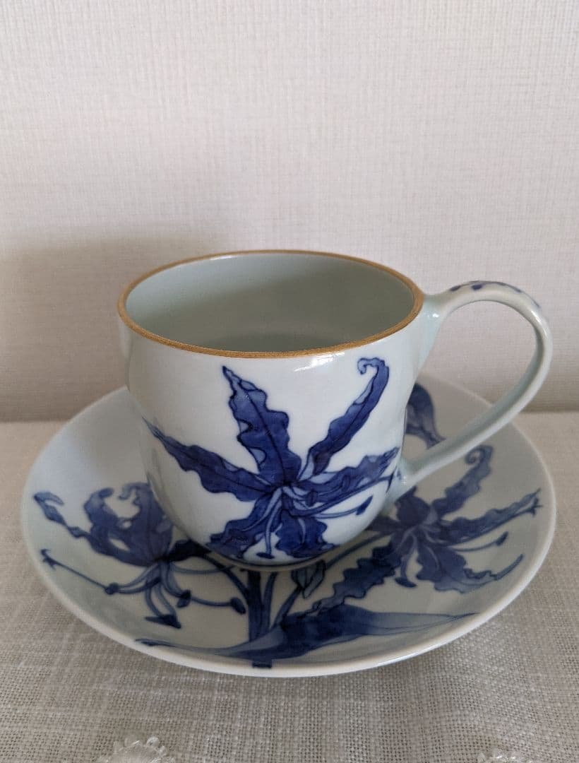 手描き　清水焼　北村賀善　洋花デザイン