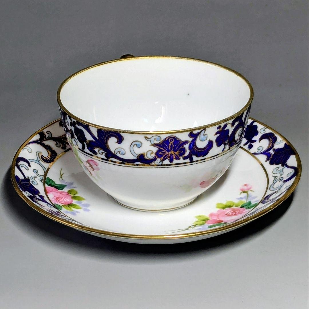 オールドノリタケ銘品!! 金彩藍帯薔薇図紋　キャビネットカップ＆ソーサー